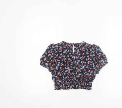 New Look Girls Black Floral Cropped Blouse Age 9 134cm Short Sleeve
