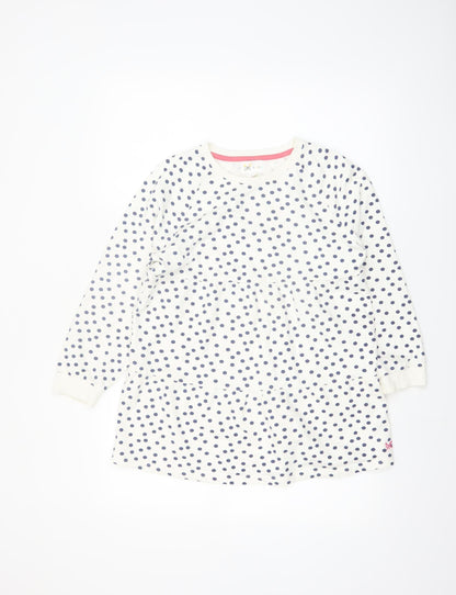 C C Kids Girls White Polka Dot Cotton Long Sleeve Casual Dress 9-10 Years