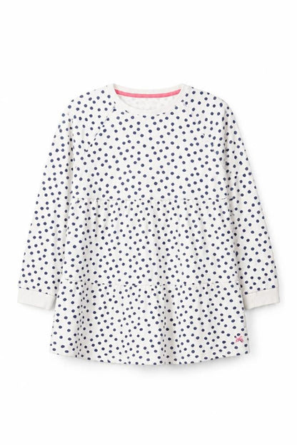 C C Kids Girls White Polka Dot Cotton Long Sleeve Casual Dress 9-10 Years