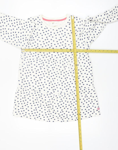 C C Kids Girls White Polka Dot Cotton Long Sleeve Casual Dress 9-10 Years