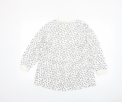 C C Kids Girls White Polka Dot Cotton Long Sleeve Casual Dress 9-10 Years