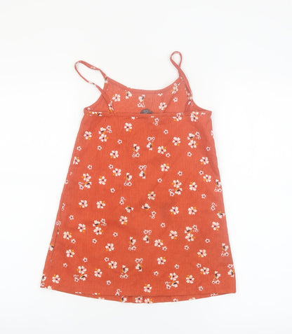 Primark Girls Orange Floral Button Pinafore Dress 5-6 Years