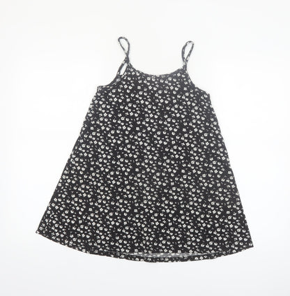 Primark Girls Black Floral A-Line Sleeveless Jersey Dress 7-8 Years