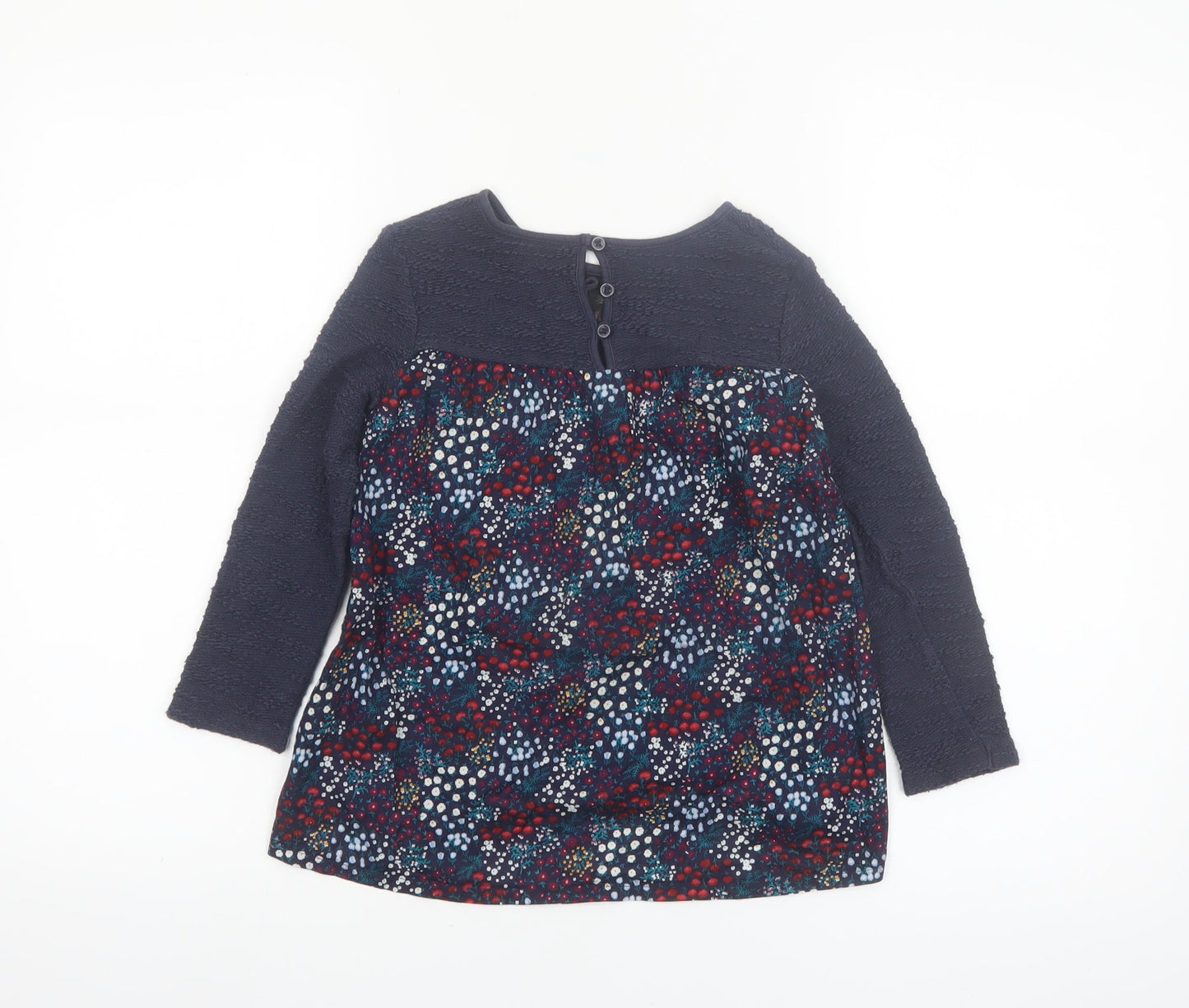 F&F Girls Blue Floral Embroidered Long Sleeve Cotton Shift Dress 5-6 Years