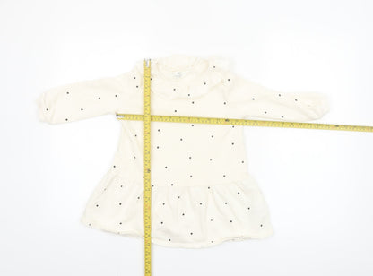 H&M Girls Ivory Polka Dot Long Sleeve A-Line Dress 3-4 Years