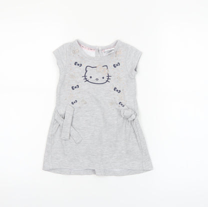Hello Kitty Girls Grey T-Shirt Dress 18-24 Months Cotton Casual Bow Detail