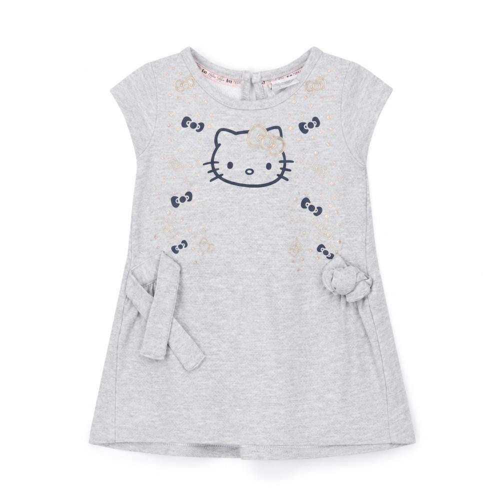 Hello Kitty Girls Grey T-Shirt Dress 18-24 Months Cotton Casual Bow Detail