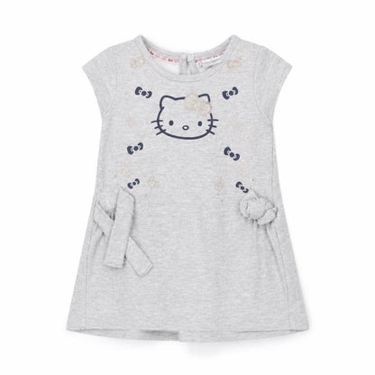 Hello Kitty Girls Grey T-Shirt Dress 18-24 Months Cotton Casual Bow Detail