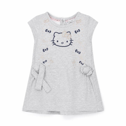 Hello Kitty Girls Grey T-Shirt Dress 18-24 Months Cotton Casual Bow Detail