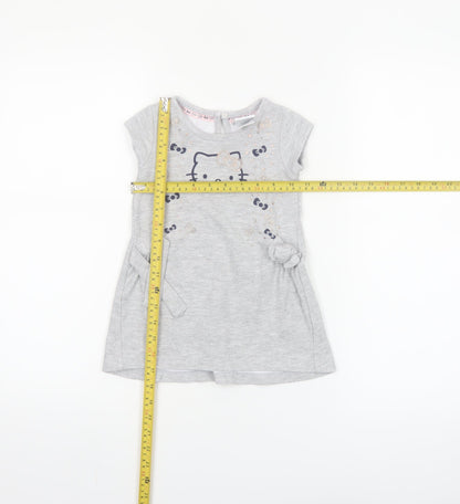 Hello Kitty Girls Grey T-Shirt Dress 18-24 Months Cotton Casual Bow Detail