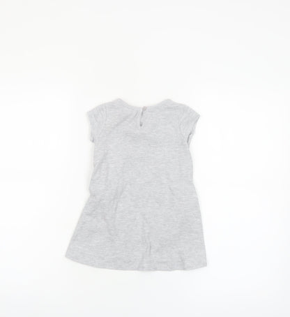 Hello Kitty Girls Grey T-Shirt Dress 18-24 Months Cotton Casual Bow Detail