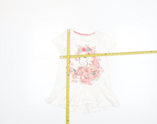 Cynthia Rowley Girls White Unicorn Sequin Ruffle Hem T-Shirt 6 Years