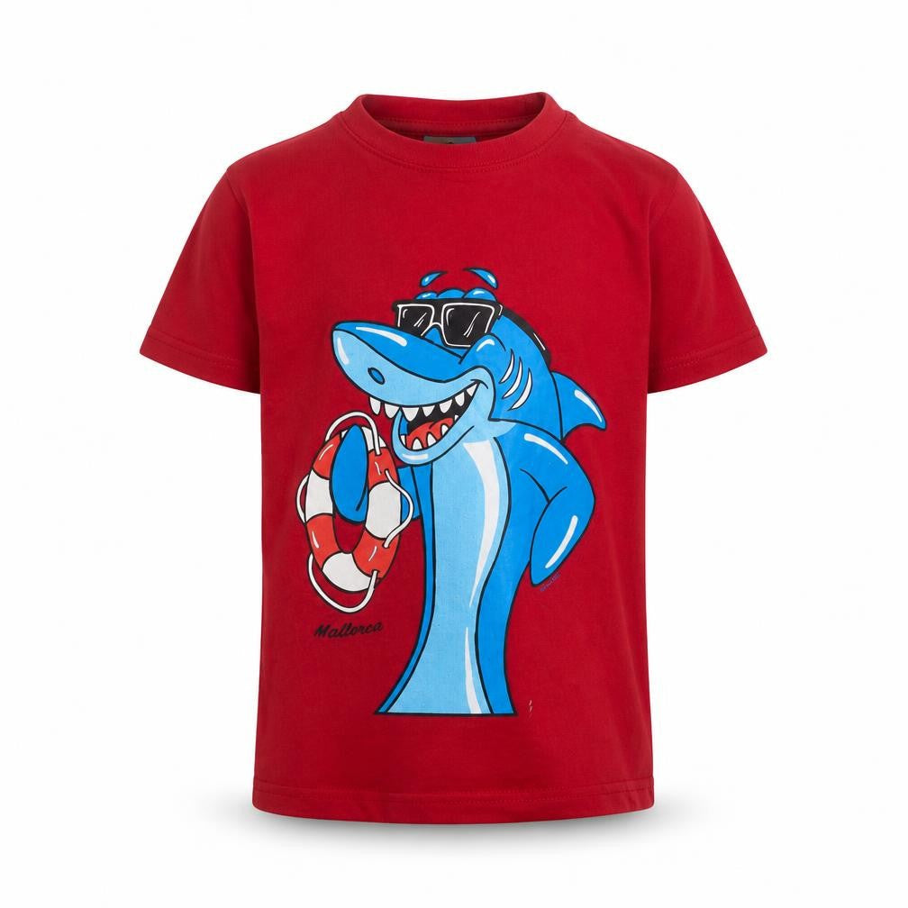Safon Boys Red Shark Graphic Cotton Short Sleeve T-Shirt 6 Years