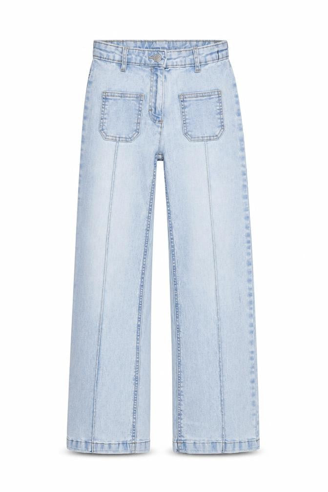 Front view of Dunnes girls’ light blue wide-leg jeans 25in waist denim summer casual