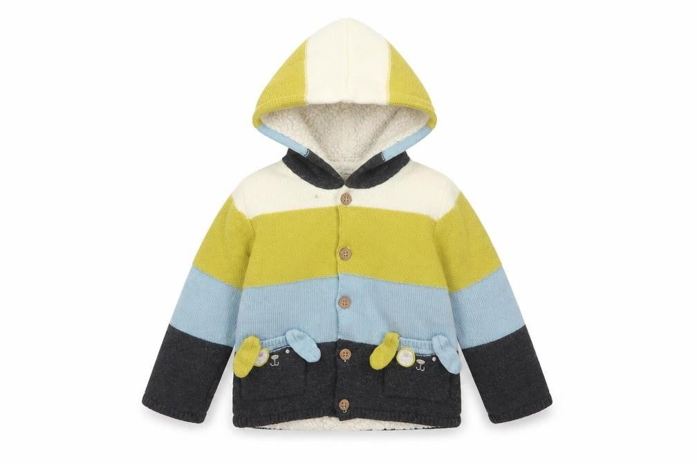 Front view of Nutmeg unisex baby multicoloured hooded knit cardigan 18-24 months