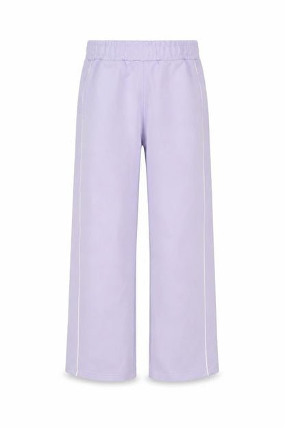 Front view of Dunnes girls’ purple sweatpants 7-8 years elastic waist side stripe