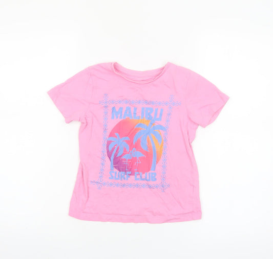 Dunnes Stores Girls Pink Malibu Surf Club Cotton T-Shirt Age 7-8 Years