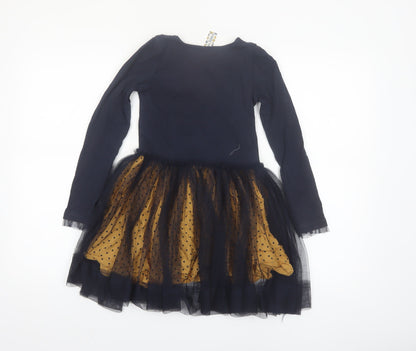 Dunnes Stores Girls Black & Mustard Polka Dot Tutu Dress Age 8 Years