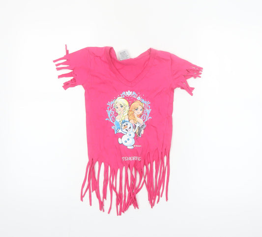 Texmania Girls Pink Frozen Fringe V-Neck T-Shirt 4 Years