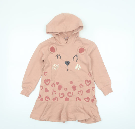 Mayoral Girls Pink Animal Face Hooded T-Shirt Dress 6 Years