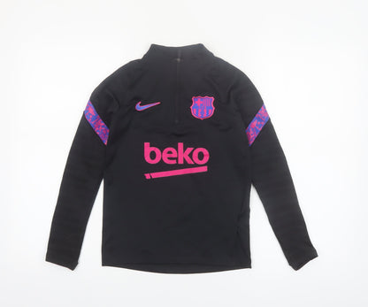 Nike Boys Black Barcelona Dri-FIT 1/4 Zip Long Sleeve Football Top S