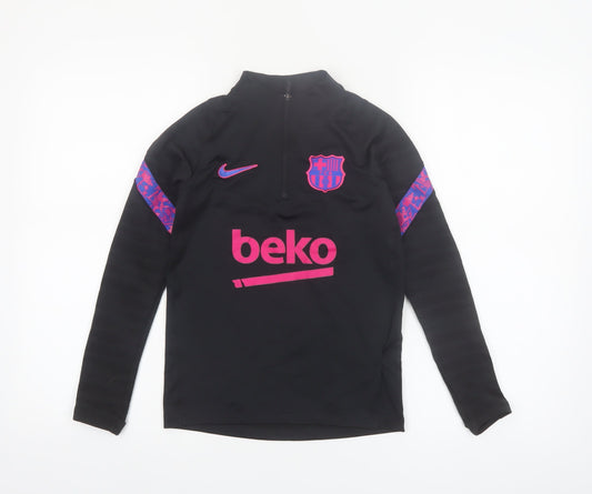 Nike Boys Black Barcelona Dri-FIT 1/4 Zip Long Sleeve Football Top S