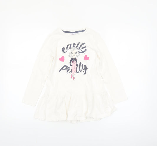 Blukids Girls Ivory Graphic T-Shirt Dress 5-6 Years Long Sleeve Cotton