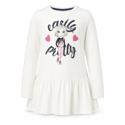 Blukids Girls Ivory Graphic T-Shirt Dress 5-6 Years Long Sleeve Cotton