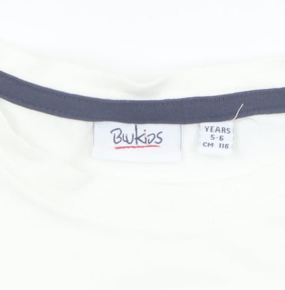 Blukids Girls Ivory Graphic T-Shirt Dress 5-6 Years Long Sleeve Cotton