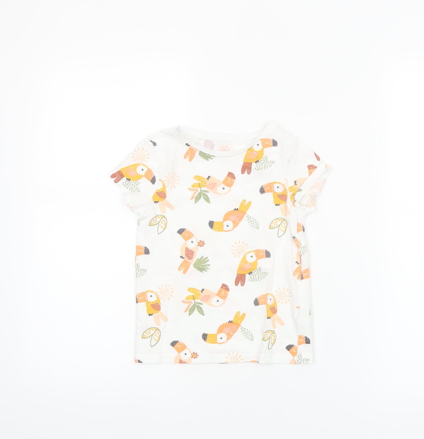 F&F Girls White 4-5 Years Toucan Print Cotton Short Sleeve T-Shirt