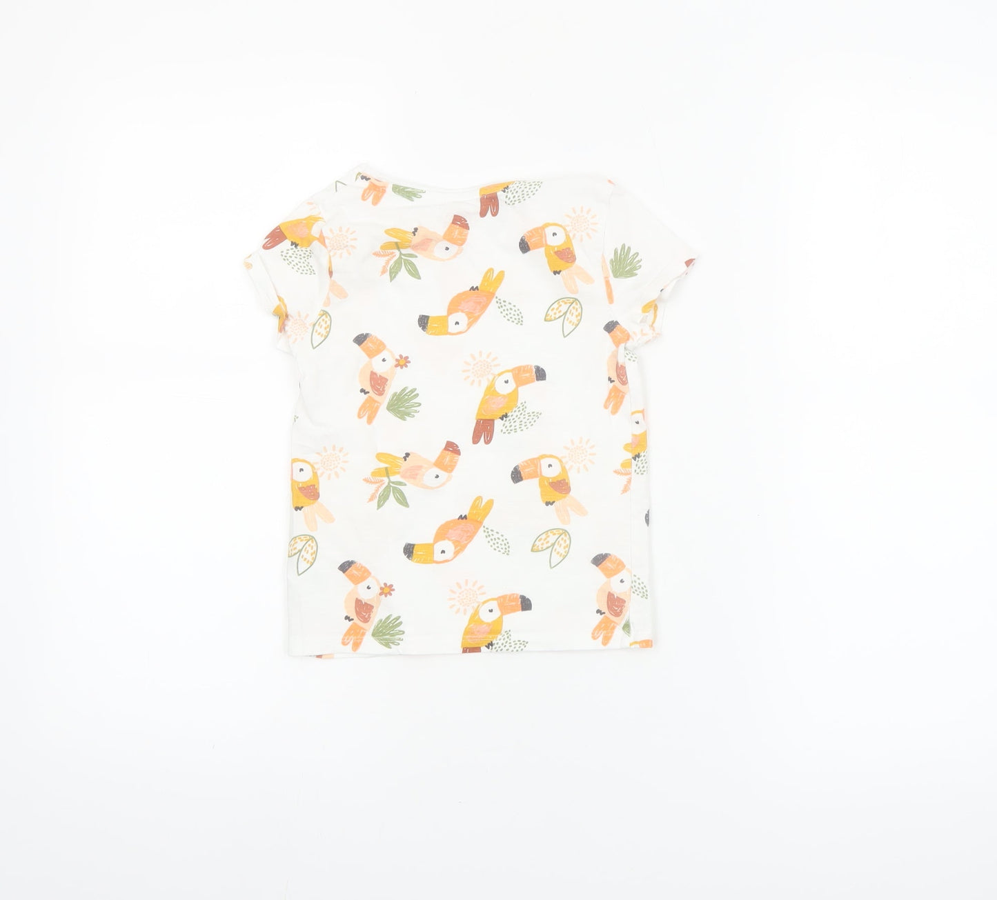 F&F Girls White 4-5 Years Toucan Print Cotton Short Sleeve T-Shirt
