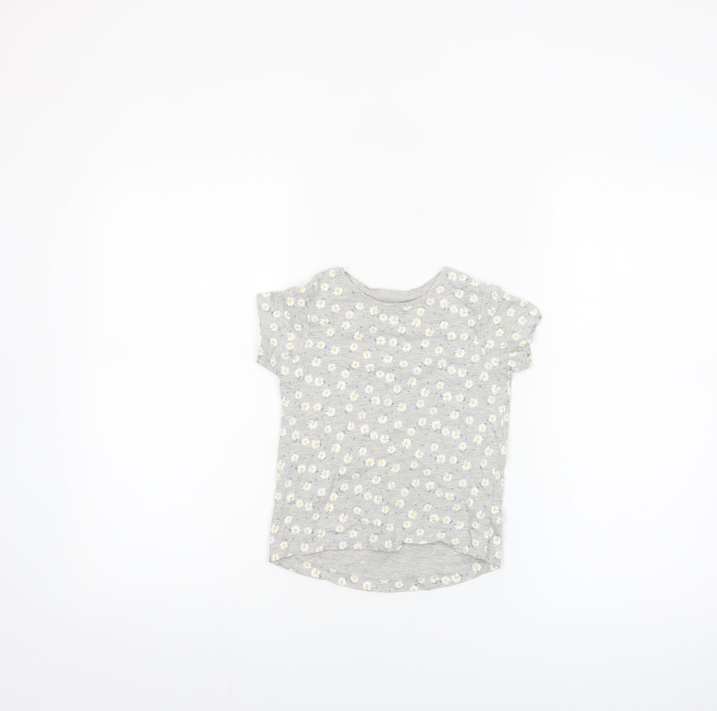 Primark Girls Grey Daisy Print Short Sleeve T-Shirt 3-4 Years Cotton Blend