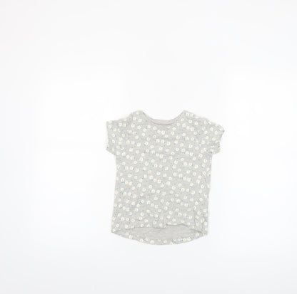 Primark Girls Grey Daisy Print Short Sleeve T-Shirt 3-4 Years Cotton Blend