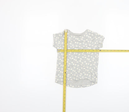 Primark Girls Grey Daisy Print Short Sleeve T-Shirt 3-4 Years Cotton Blend