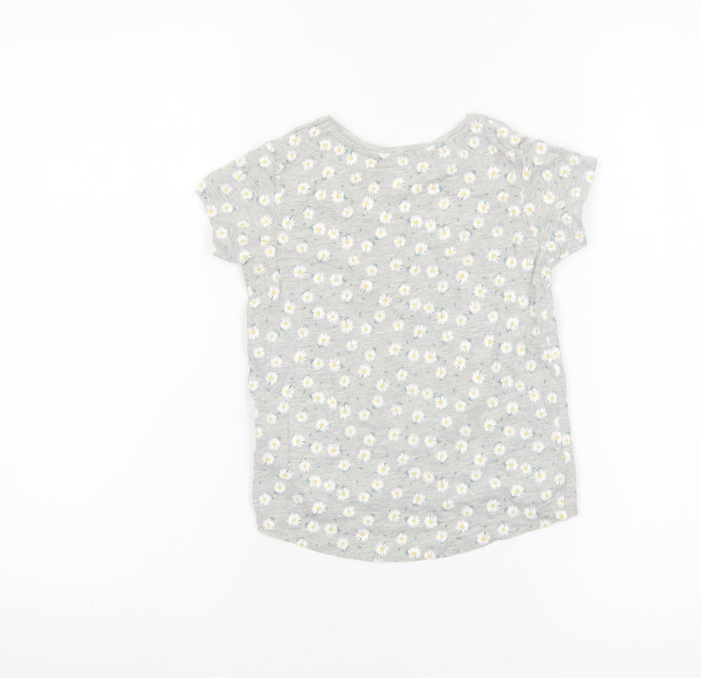 Primark Girls Grey Daisy Print Short Sleeve T-Shirt 3-4 Years Cotton Blend