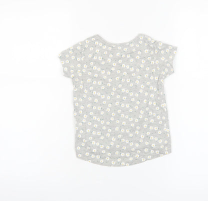 Primark Girls Grey Daisy Print Short Sleeve T-Shirt 3-4 Years Cotton Blend