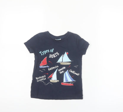 So Cute Boys Blue Types of Boats Graphic Cotton Short Sleeve T-Shirt 2-3 Years