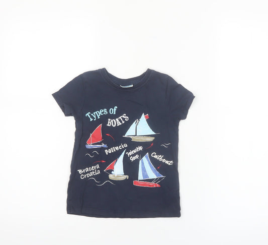 So Cute Boys Blue Types of Boats Graphic Cotton Short Sleeve T-Shirt 2-3 Years