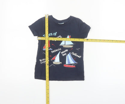 So Cute Boys Blue Types of Boats Graphic Cotton Short Sleeve T-Shirt 2-3 Years