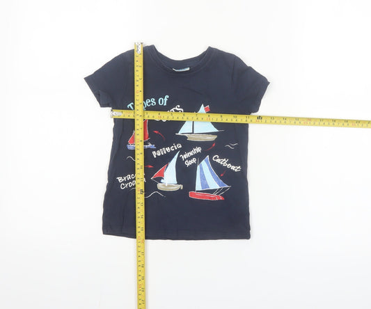 So Cute Boys Blue Types of Boats Graphic Cotton Short Sleeve T-Shirt 2-3 Years