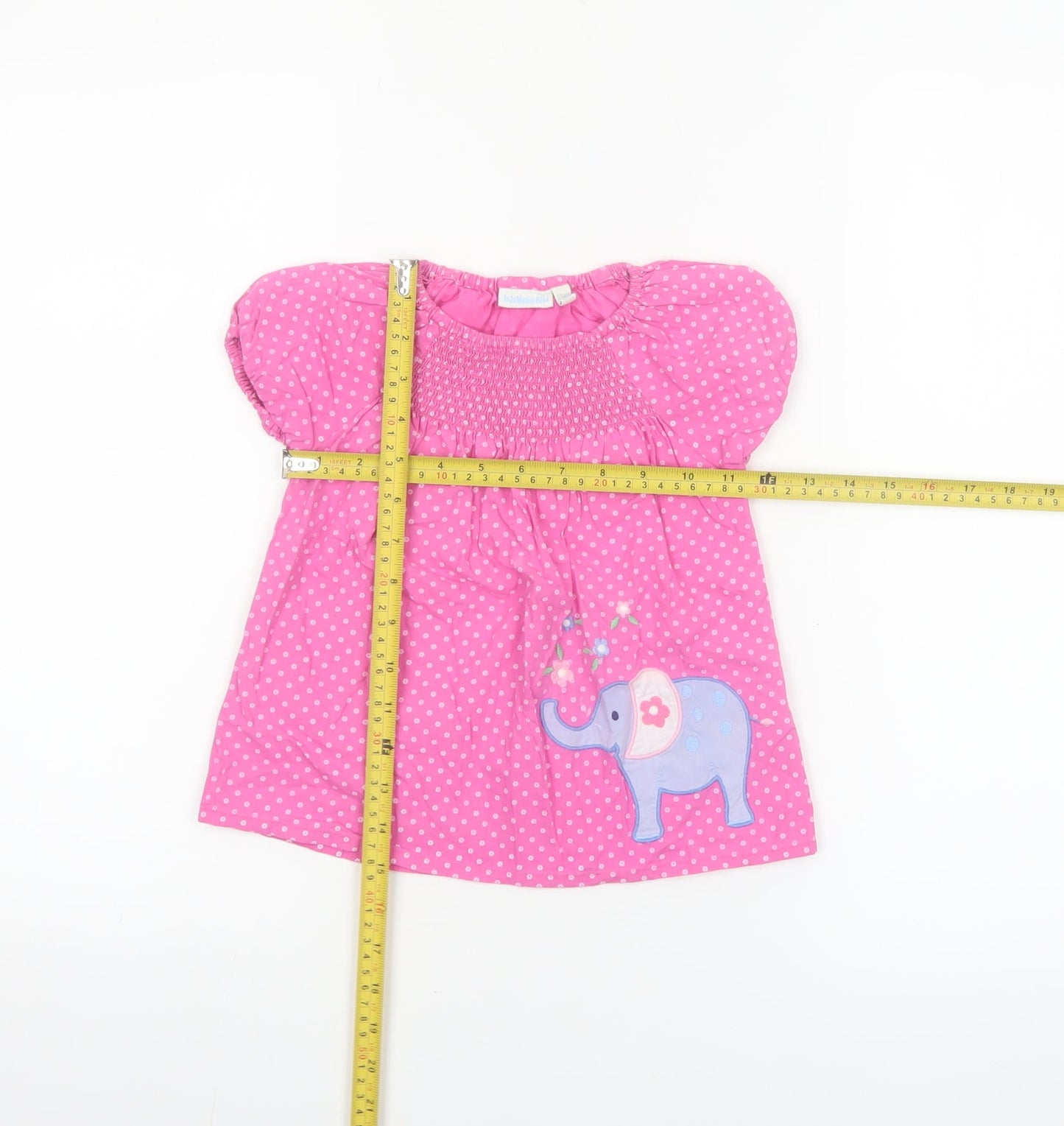 JoJo Maman Bébé Girls Pink Polka Dot Elephant Top 3-4 Years 100% Cotton