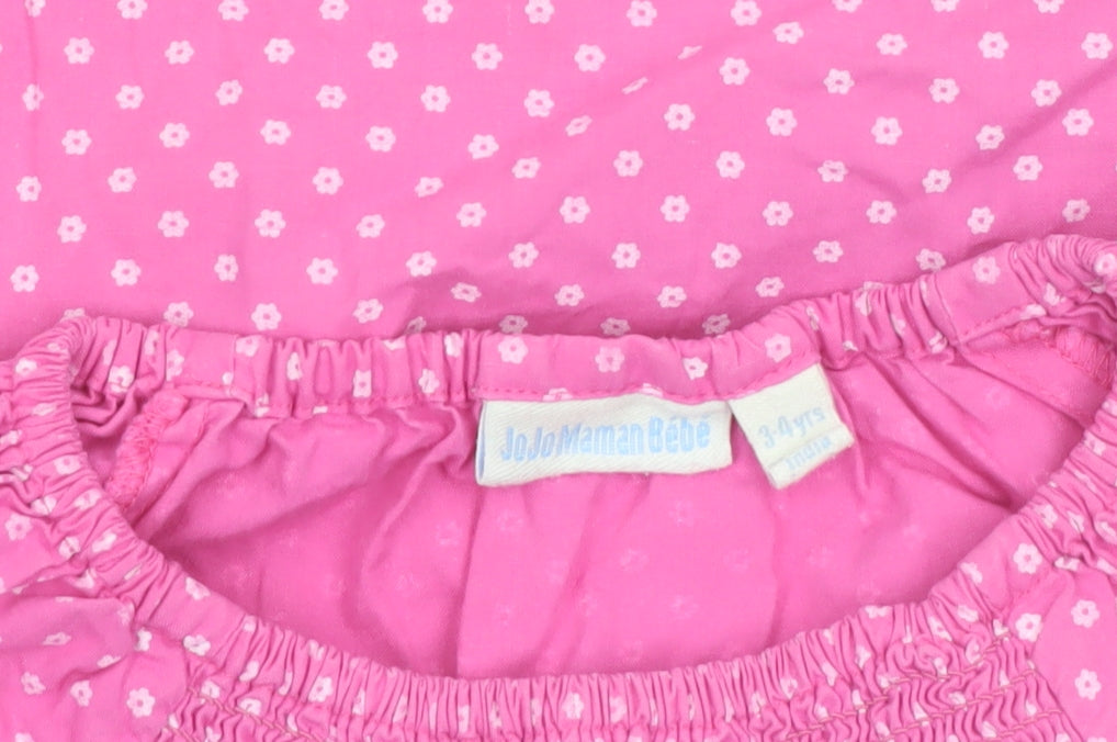 JoJo Maman Bébé Girls Pink Polka Dot Elephant Top 3-4 Years 100% Cotton