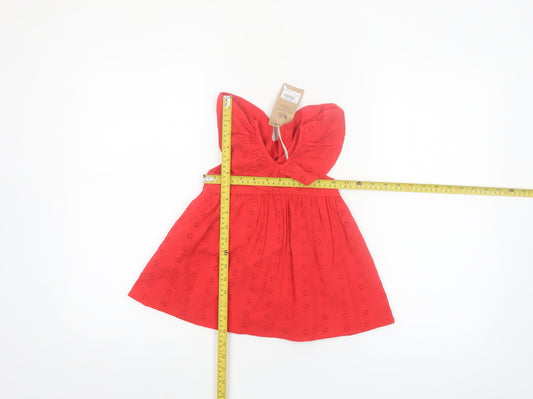 Next Girls Red Cotton Broderie A-Line Dress 6-9 Months Sleeveless Summer