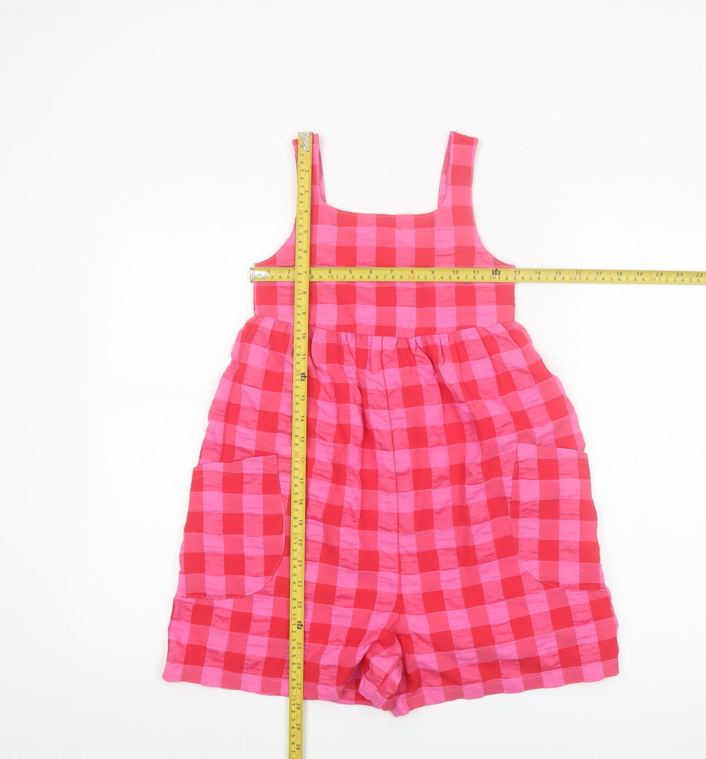 Next Girls Pink Check Playsuit 9 Years Sleeveless Square Neck