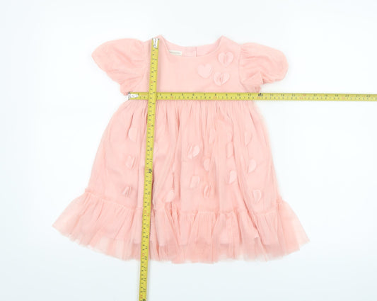 Monsoon Girls Pink 2-3 Years Tutu Dress with Heart Appliqué Puff Sleeves