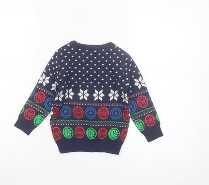 Marvel Boys Blue Fair Isle Pullover Jumper 18–24 Months Long Sleeve Winter
