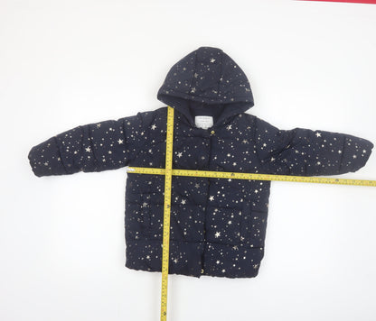Primark Girls Blue Star Print Hooded Puffer Jacket Coat 5-6 Years