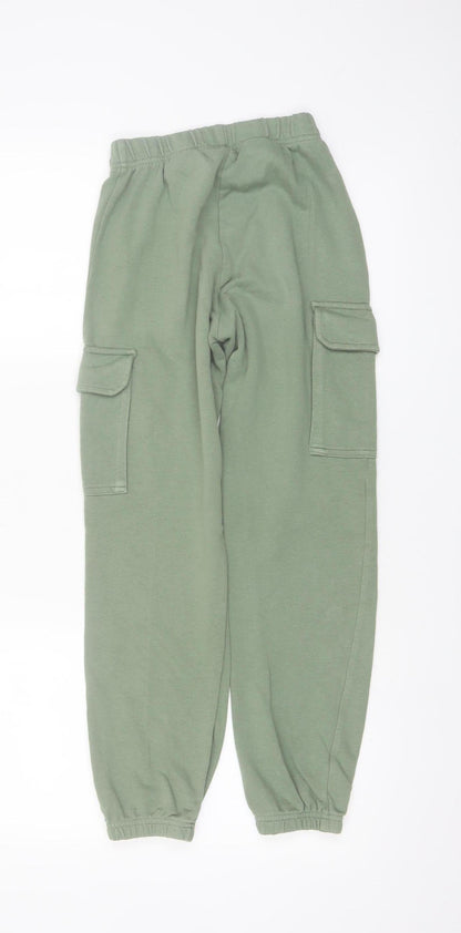 H&M Girls Green Cargo Jogger Trousers 10-11 Years Cotton Blend Casual