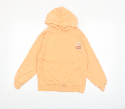 Dunnes Stores Girls Orange Pullover Hoodie 8-9 Years Cool Vibes Print