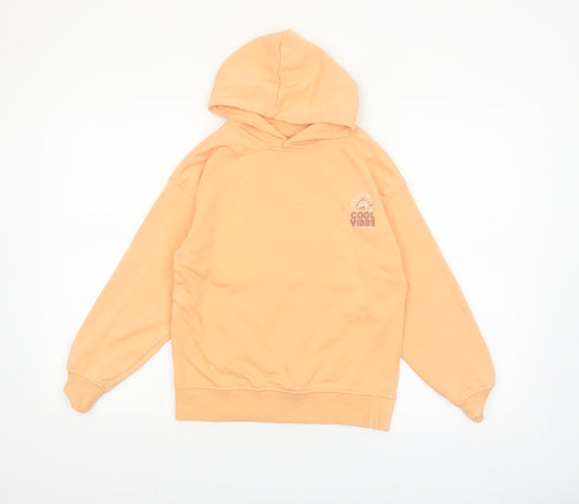 Dunnes Stores Girls Orange Pullover Hoodie 8-9 Years Cool Vibes Print